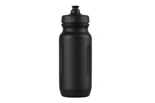 Black reusable plastic sports water bottle for hydration