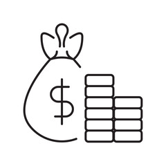 Money bag line icon, finance savings outline, investment and wealth concept.