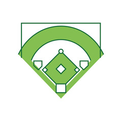 A simple green graphic illustration depicting a baseball field with bases and home plate, perfect for sports-related design projects and branding.
