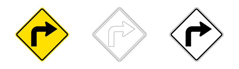 Sharp right curve traffic sign in vector format