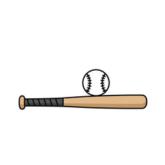 A classic wooden baseball bat rests horizontally with a white stitched baseball positioned perfectly on top, ready for a game.