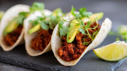Delicious and Flavorful Tacos Filled with Spicy Chorizo, Fresh Avocado, and Garnished with Cilantro, Perfect for Any Culinary Enthusiast or Food Lover