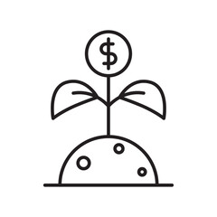 Investment growth line icon, finance plant outline, wealth and savings concept.