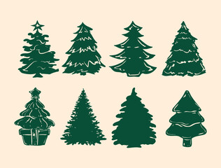 Christmas Tree Set Illustration – Hand Drawn Festive Evergreen Collection