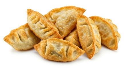 A pile of fried dumplings featuring visible pleats and a goldenbrown crispy texture