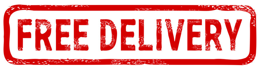 Dirty red stamp mark "FREE DELIVERY" surrounded by a rounded frame (cut out)