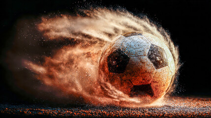 Soccer ball breaks through dust ring: ballistic shockwave and sparks from the ground