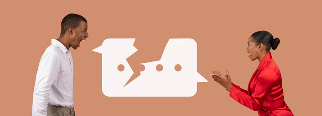 A man and woman engage in a passionate dialogue where emotions are evident. Their poses and...