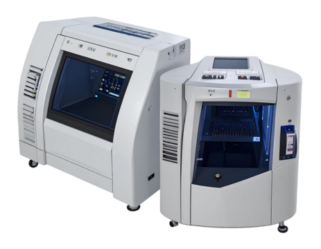 Genetic sequencing machine bundle with two variations isolated on a transparent background.