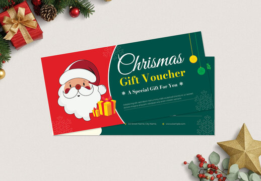 Christmas Gift Voucher Coupon or Discount Card Template