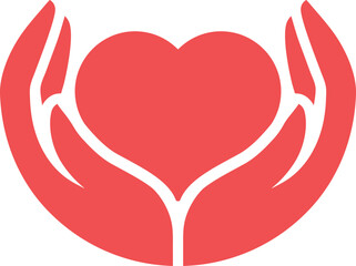 Two caring, loving hands hold heart - simple vector icon logo