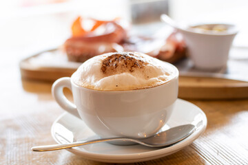 coffee with milk for breakfast, Mallorca, Balearic Islands, Spain