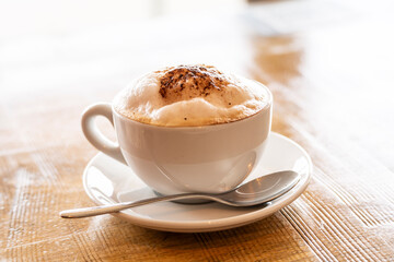 coffee with milk for breakfast, Mallorca, Balearic Islands, Spain