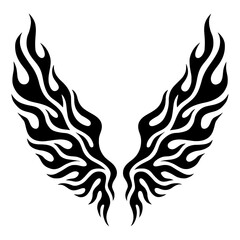 Fototapeta premium Tribal flame wings black silhouette symmetrical vector on white background