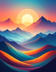 Vibrant sunset over a mountain range
