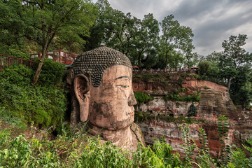 Leshan Giant Buddha, the tallest stone Buddha statue in the world, Tang Dynasty, Leshan, Sichuan,...