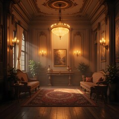 beautiful lighting interior, luxurious space, high-end space, elegant space, sophisticated space, digital art, AI Generative