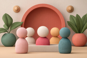Mental Health Workplace Concept,Colorful wooden peg figurines for mental health support in business workplace display office wellness balance