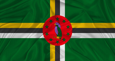 Flag of Dominica with cloth texture. Close up of Dominica flag waving