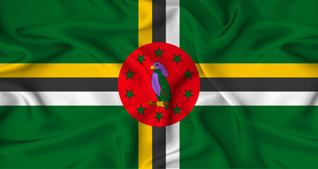 Realistic Dominica Flag Waving Close