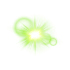 Bright Green Sunlight Lens Flare with Glow and Transparent Background for Light Overlay Effects