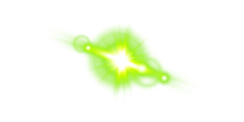 Realistic Green Glowing Flash with Rays and Circular Optical Halo on Transparent Background