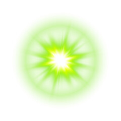 Bright Green Sunlight Lens Flare with Glow and Transparent Background for Light Overlay Effects