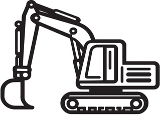 Heavy excavator machinery icon in clean minimalist outline