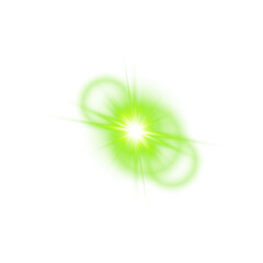 Realistic Green Glowing Flash with Rays and Circular Optical Halo on Transparent Background
