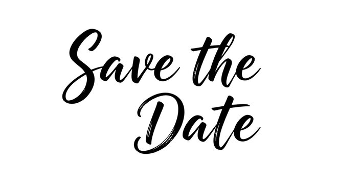 Elegant save the date text in black script font on white background