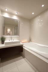 Stylish Bathroom Scene Featuring a Picture Frame Above a Luxurious Bathtub in Toronto with Contemporary Lighting