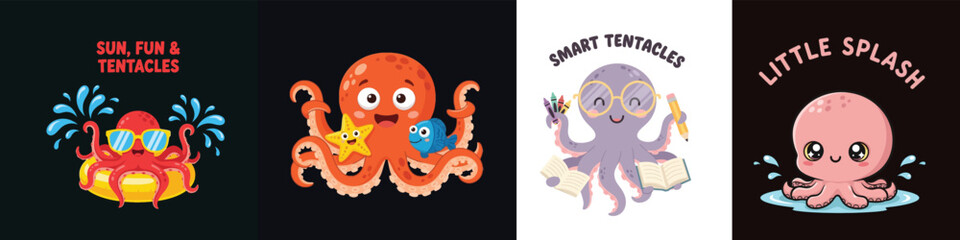 Cartoonish aquatic creatures in various playful scenarios bundle design © MdAnisul
