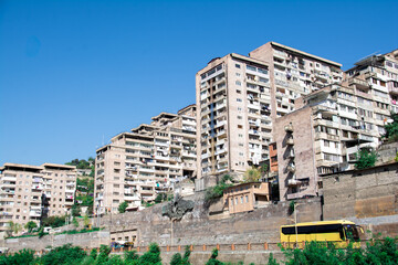 Fototapeta premium A city with beautiful architecture. A beautiful city with tall buildings. The mountainous city of Kapan in Armenia. Nice town