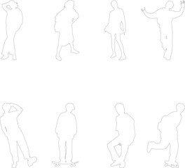 Set of 8 people line art - standing, walking, and casual poses.