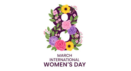 Fototapeta premium International Women's Day March 8 Floral Banner isolated on transparent background