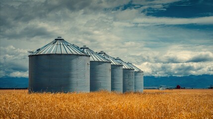 Serene Silos Amidst Golden Barley Fields: A Rural Harvest Scene