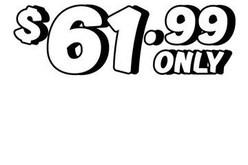 price tag $61.99 dollars sign symbol on transparent background. 3d white color Perfect for advertising, sale banners, product promotion, discount labels, and e-commerce graphics design elements.