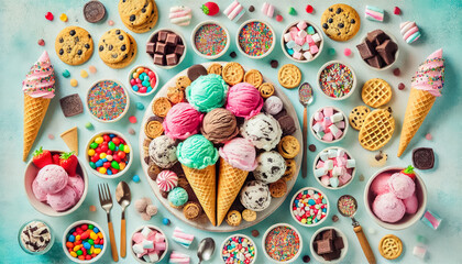 Colorful Dessert Station with Ice Cream and Cookie Toppings