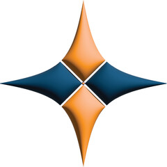 Obraz premium Abstract four pointed starburst shape with alternating dark blue and orange diamond segments creating a dynamic geometric and modern design on a clean white background