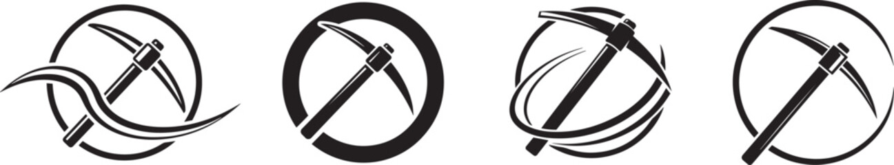 Vector Pickaxe Icons in Circle Logo Design, Mining Tools Illustrations