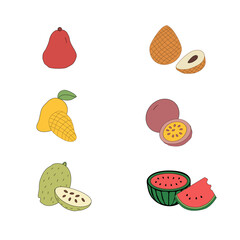 set of fruits. Tropical Essence Fruit Collection. Elegant Exotic Fruits Illustration. Pineapple Series Continuation Vector. Summer Freshness in Tropical Colors. Artistic Fruit Mix Flat Design. 