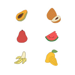 set of fruits. Tropical Essence Fruit Collection. Elegant Exotic Fruits Illustration. Pineapple Series Continuation Vector. Summer Freshness in Tropical Colors. Artistic Fruit Mix Flat Design. 