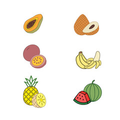 set of fruits. Tropical Essence Fruit Collection. Elegant Exotic Fruits Illustration. Pineapple Series Continuation Vector. Summer Freshness in Tropical Colors. Artistic Fruit Mix Flat Design. 