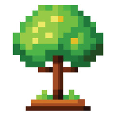 Fototapeta premium Pixel art green tree with yellow fruit on white background
