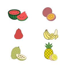 set of fruits. Tropical Essence Fruit Collection. Elegant Exotic Fruits Illustration. Pineapple Series Continuation Vector. Summer Freshness in Tropical Colors. Artistic Fruit Mix Flat Design. 