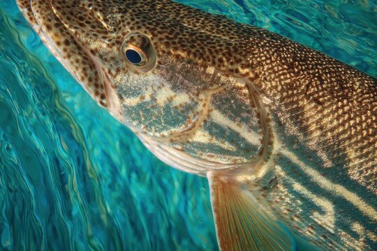 Super Macro of Pike Fish Gills: A Close-Up Look at Aquatic Life in Clear Lake Waters