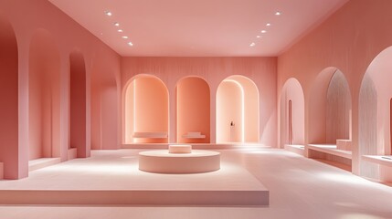 Pink interior design showroom, modern architecture, empty retail space, retail background