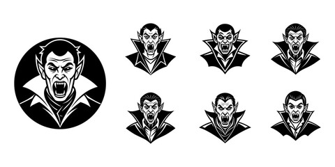Vampire Head Mascot Logo Collection in Black and White