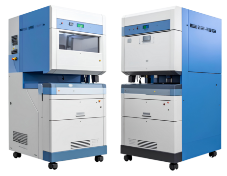 Genetic sequencing machine bundle with two variations isolated on a transparent background.