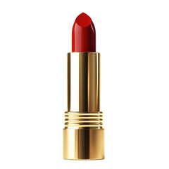 Fototapeta premium Elegant gold lipstick tube showcases bold red shade, perfect for adding touch of glamour to any makeup look. This close up emphasizes luxurious design and vibrant color